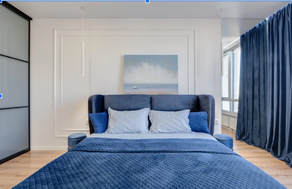 Diseño de dormitorio en colores azules